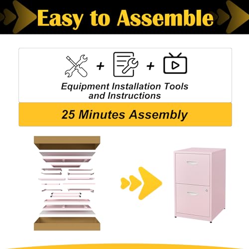 SteeLoong 2 Drawer File Cabinets,Metal Office File Cabinet with Lock,Pink - color: Pink, style: 2 Drawer Light Duty