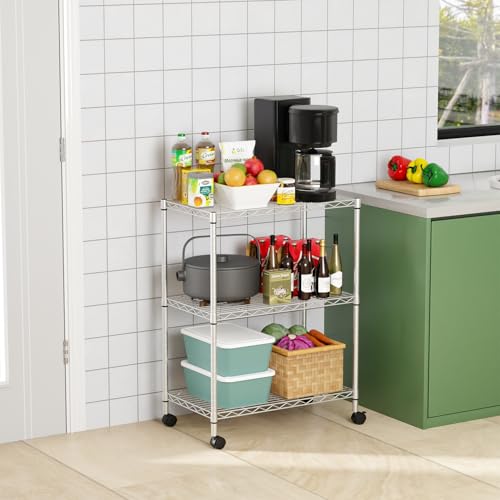 FDW | 3-Tier Wire Shelf with Wheels | 23" x 13" x 31" | Chrome - color: Chrome, size: 3-Shelf With Wheels