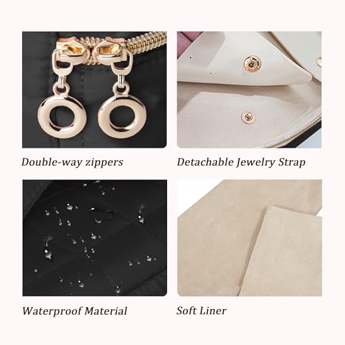 KarSyon Travel Jewelry Case Organizer Boxes with 8 Velvet Zipper Pouches - color: Black, size: Small