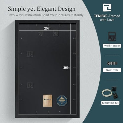 20x30 Poster Frame 4 Pack, 18x24 Mat, Black Wood, for Picture - color: Black, size: 20 X 30
