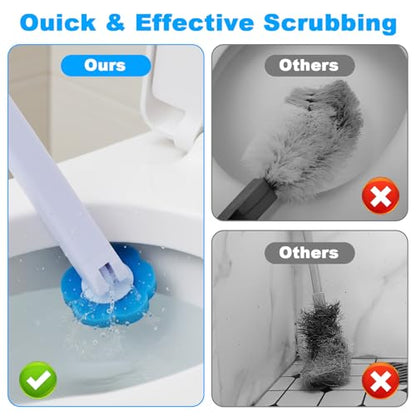 Ptwola 2 Pack Disposable Toilet Brush Holder Set Wall Mounted Extended Handle Toilet Bowl Cleaning Wand Stick Kit with 48 Refills Replacement Heads Pads for Bathroom Bathtub Deep Cleaners Maintenance