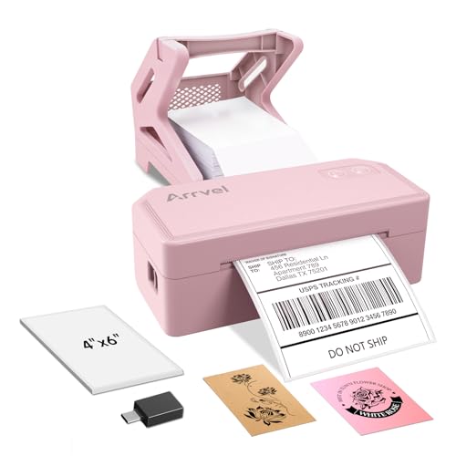 Bluetooth Thermal Label Printer w/ Stand, 4x6 Shipping Label Printer - color: Pink