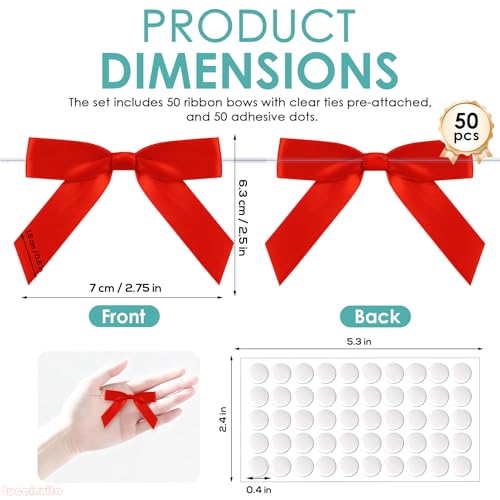 2.5" Red Satin Ribbon Bows (50 Packs) - color: Red, size: 2.5 Inch - 50pcs