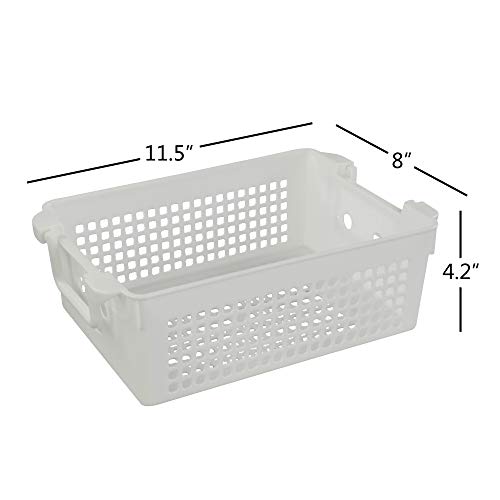 Stackable Plastic Storage Baskets with Handles, Set of 4(White, Grey) - size: stacking baskets