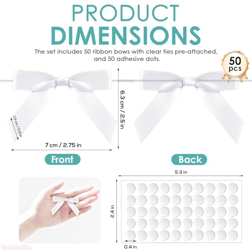 2.5" White Satin Ribbon Bows (50 Packs) - color: White, size: 2.5 Inch - 50pcs
