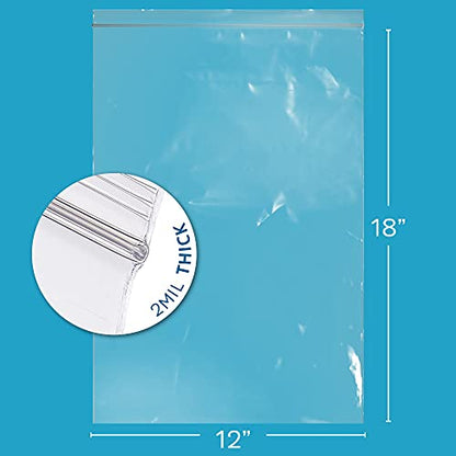 GPI - 12" x 18" Zip Bags, 100 Count, Clear Plastic Reclosable Zipper Poly Baggies, with Resealable Zip Top Lock. for Freezer, Apparel, Clothing, Food, Home & Office Supplies. - size: 12" x 18"