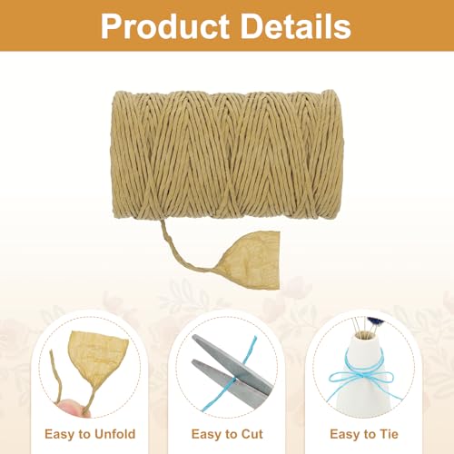 MECCANIXITY Raffia Ribbon 98 Yard Natural Paper String 2mm Wide Brown - color: Brown