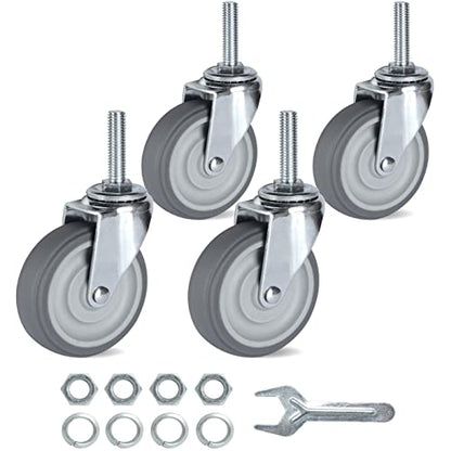 Finnhomy Caster Wheels 3 Inch Set of 4 Heavy Duty Threaded Stem Casters 3/8"-16 x 1-1/2" Swivel Rubber Industrial Castors Premium Wheels for Wire Shelving/Furniture/Carts Load Bearing 720 Lbs Gray - size: 3/8" -16 x 1-1/2" (No Brake)