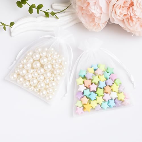 G2PLUS 25PCS White Organza Bags, 5x7 inches Sheer Mesh Jewelry Pouches - color: White