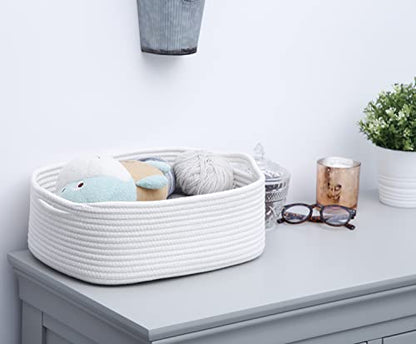 Woven Cotton Rope Storage Basket, Cube Changing Table Organizer for Closet Towels, Baby Nursery Bin, Small Dog Cat Toy Box, Gift Baskets empty (White) - color: White