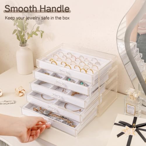 Frebeauty Acrylic Jewelry Box,5-Layer Jewelry Organizer with Drawers - color: White