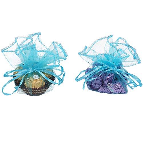 100Pcs Round Organza Bags, 9.8 Inch Tulle Circles with Drawstring Jewelry Candy Pouch Christmas Wedding Party Favor Gift Bags (Lake Blue) - color: Lake Blue