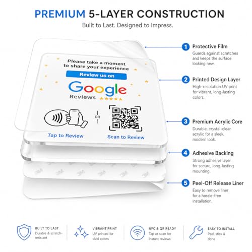 NFC Tap Google Review Acrylic Plate, White, Compact 3.9", 3-PLATES - color: White, size: 3.94" - 3 PLATES