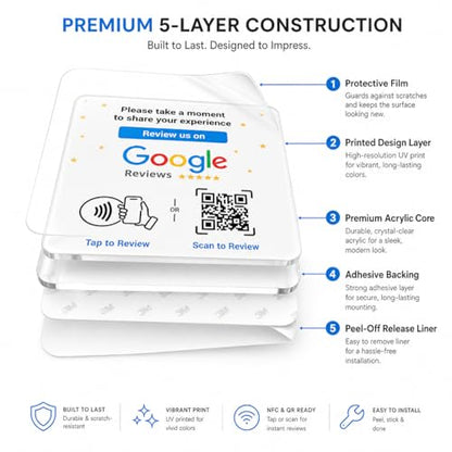 NFC Tap Google Review Acrylic Plate, White, Compact 3.9", 3-PLATES - color: White, size: 3.94" - 3 PLATES