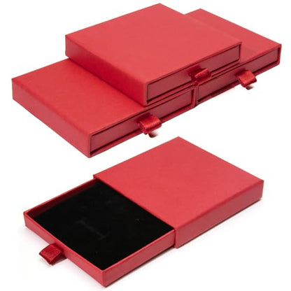 4 Pcs Jewelry Gift Box, 3.5×3.5x0.7Inch Cardboard Jewelry Boxes, Fancy Necklace Bracelet Earring Drawer Organizer Box, Kraft Empty Jewellery Boxes for Necklace Ring Earring Display Box (Red) - color: Red
