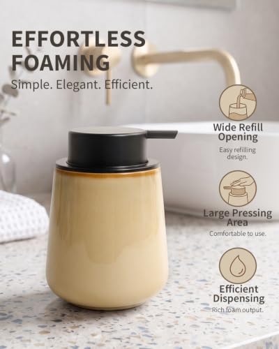 Bosilunlife Ceramic Foaming Soap Dispenser - 12Oz Bathroom Countertop Kitchen Dish Soap Pump Dispenser Foam Soap Dispenser - Coffee - color: Coffee