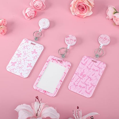 3 Pack Bow Badge Holder Set, Retractable ID Reel with Clip, Pink - color: Pink Bow