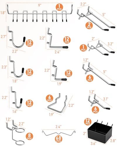 INCLY 170PCS 1/4 Inch Pegboard Hooks Kit with Bins & Peg Locks - size: 170PCS