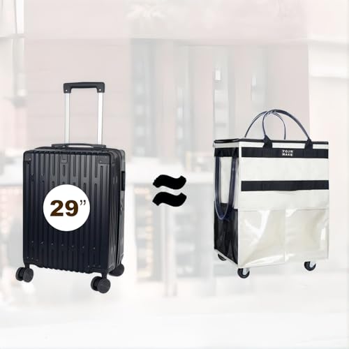 Reusable Grocery Bag with Wheels, Large Beige Rolling Tote - color: Beige, size: Large
