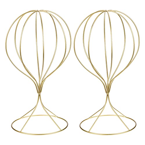 uxcell Metal Hat Display Stand 2 Pack Tabletop Hat and Wig Rack Modern Women Closet Holder for Baseball Cap, Fedora Hat, Cowboy Hat - Gold - color: Gold