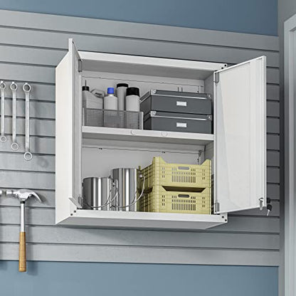 Manhattan Comfort Fortress 30" Floating Textured Metal Garage Cabinet with Adjustable Shelves, Set of 1, White - color: White, style: Floating Cabinet