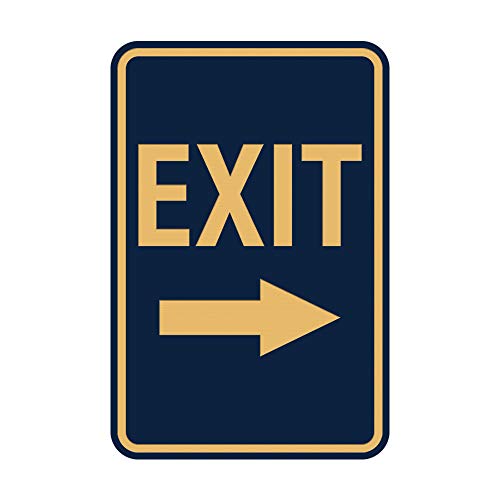 Signs ByLITA Portrait Round Exit Right Arrow Sign with Adhesive Tape, Mounts On Flat Surface (Navy Blue/Gold) - Small - color: Navy Blue/Gold, size: 4 x 6" - Small (1 Pack)