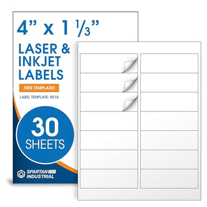 4" X 1.33" Matte White Printable Address Labels (30 Sheets, 420 Stickers) - size: 4" X 1-1/3"