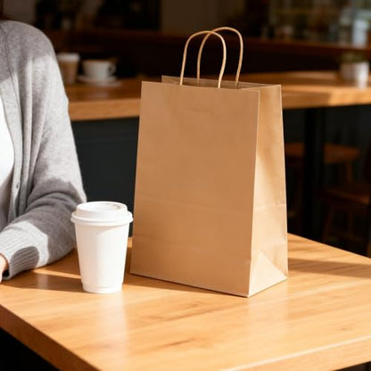KEILEOHO 50 Pack Bulk 12x7x17 Inch Large Kraft Paper Grocery Bags with Handles, Reusable Brown Paper Shopping Bags Sacks for Gift Wrapping, Retail, Takeout