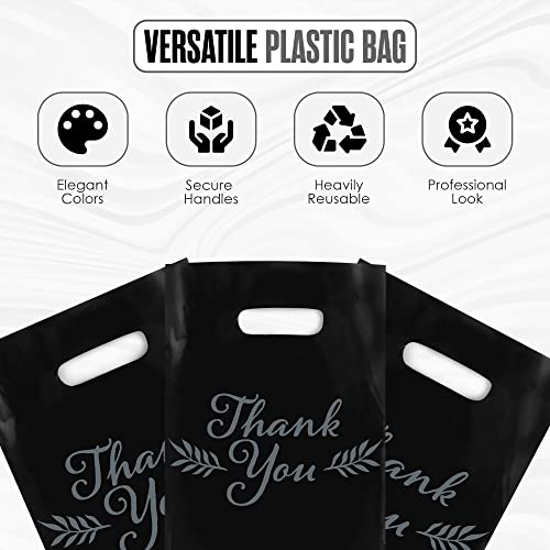 Thank You Merchandise Bags, 1.75 Mil Thick, 20" x 22", 100 Pk, Black, White - color: Black, size: 20" x 22"