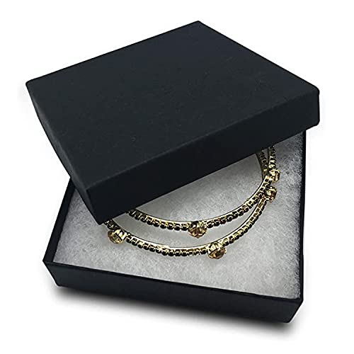 RJ Displays 16 Pack Cotton Filled Matte Black Color Paper Cardboard Jewelry Necklace Bracelets Watch Brooches Gift Packaging and Retail Display Boxes Size- 3.5 X 3.5 X 1 Inch