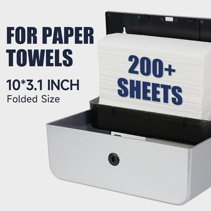AIKE 200 Sheets Wall Mount Paper Towel Dispenser,Fit Multifold Paper,Silver - color: Silver