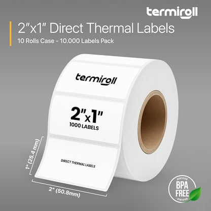 2x1 Direct Thermal Labels, 10 Rolls (10,000) Barcode FNSKU - size: 2x1 - 10 Rolls | 10000 Labels