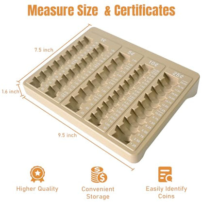 LLIKED 1PCS Brown Coin Counter Tray and Sorting Tray with 150 Coin Wrappers - color: Brown