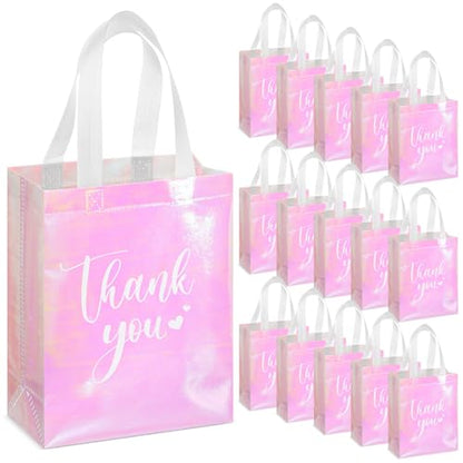 Sweetude 30 Thank You Non Woven Gift Bag, 10 x 8 x 4 Inch, Laser Pink - color: Laser Pink, size: 10 X 8 X 4 Inch