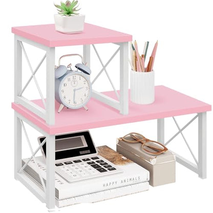 ELITEROO Desktop Shelf, 2 Tier Independent Stackable Desk Stand - color: Pink