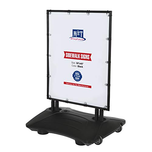 M&T Displays SwingPro 30x40 Inch Outdoor Sidewalk Sign Holder with Water Base, Weather Resistant Aluminum Banner Frame, Pavement Curb Display Stand, Black for Business Advertising, Restaurant Menu