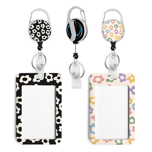 2 Pack Flowers ID Badge Holder with Clip Badge Reels - color: 2 Pack-flowers5