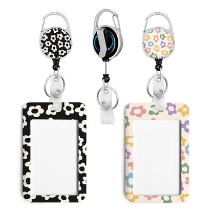 2 Pack Flowers ID Badge Holder with Clip Badge Reels - color: 2 Pack-flowers5
