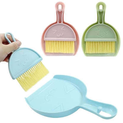 Hitefu Small Broom and Dustpan Set, Mini, 3 Colors - color: 3 Colors (Blue+green+pink)