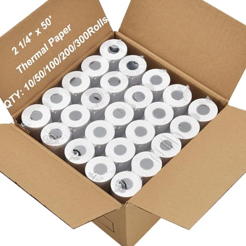 (50 Rolls) 2 1/4 x 50 Thermal Paper Receipt Rolls Premium Quality Paper fits all Credit Card Terminals - size: 2 1/4" x 50'