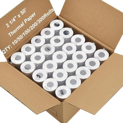 (50 Rolls) 2 1/4 x 50 Thermal Paper Receipt Rolls Premium Quality Paper fits all Credit Card Terminals - size: 2 1/4" x 50'