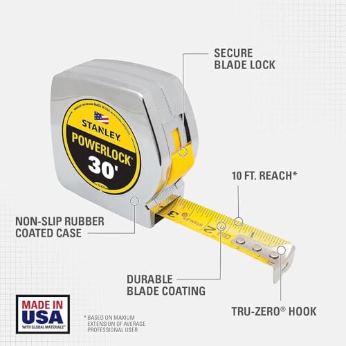 STANLEY PowerLock Tape Measure, 30-Foot (33-430) - size: 9.1 m