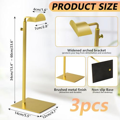 3 Pack Golden Purse Display Stand Adjustable Height 13.5 - 24 In