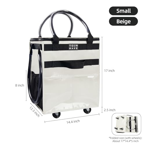 Reusable Grocery Bag on Wheels, Rolling Tote, 46 LBS, Small, Beige - color: Beige, size: Small