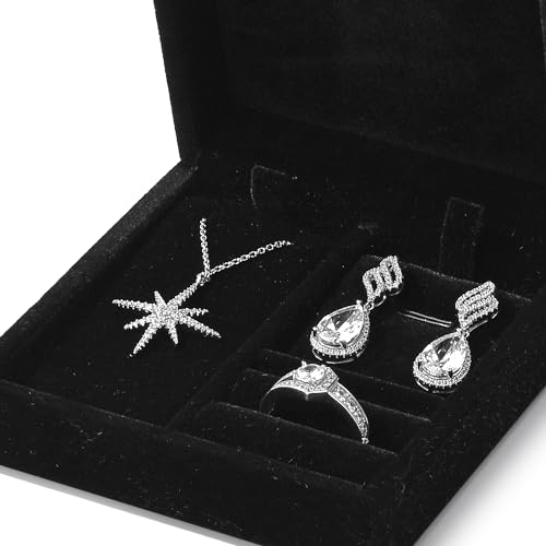 Velvet Jewelry Set Box, Black Velvet Necklace Earring Ring Organizer - color: Black