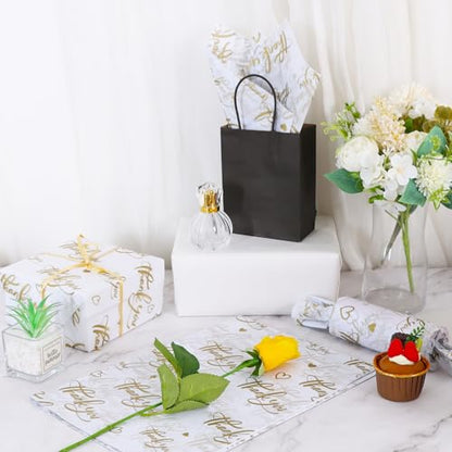 BEISHIDA Thank You Tissue Paper Bulk, White and Gold Wrapping Tissue Paper for Gift Bags, 14 x 20 Inch Gift Wrap for Birthday Wedding Graduation DIY Crafts Holiday Flowers,50 Sheets - color: tk-whitegold