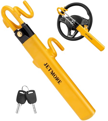 JETMORE Steering Wheel Lock with Keys Adjustable Wheel Locks for Anti Theft - color: Yellow
