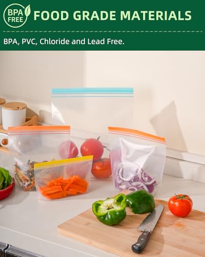 Lerine 20 Pack Stand Up Reusable Freezer Bags, Dishwasher Microwave Safe - color: Multicolor, size: 20 Pack - 8 Gallon, 7 Sandwich, 5 Snack Bags