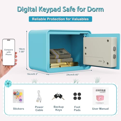 Kids Mini Safe Small Cash Box, Macaron Money Security Safe, Piggy Bank - color: Blue
