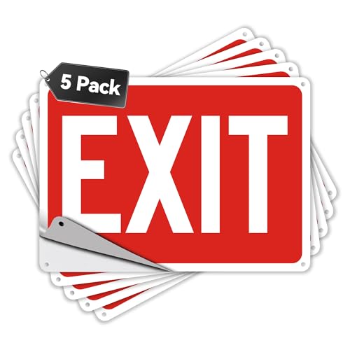 5 Pack Exit Signs, Exit Sign Stickers for Door and Wall Mount - High Visibility Safety Sign, Premium Self-Adhesive Vinyl Easy to Install (Red) - color: Exit Sign Red